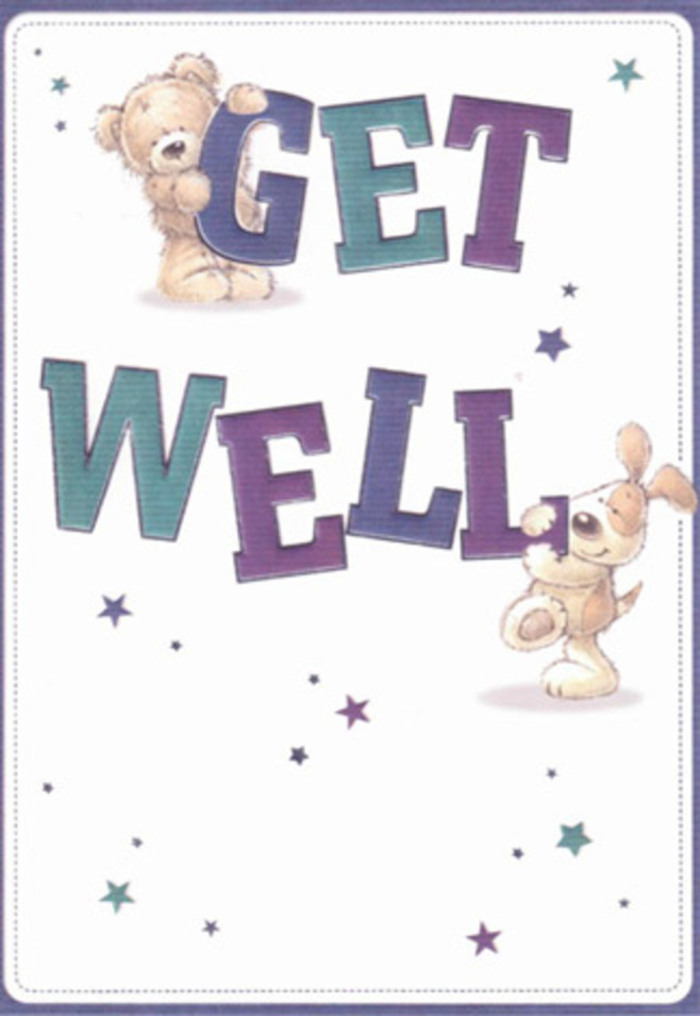 A celebration of healing and gentle encouragement unfolds in this illustrated card, where a beaming bear and a floppy-eared pup join forces to deliver heartfelt wishes. Their soft, plush textures and engaging smiles conjure the same sense of comfort and cheer as receiving a fresh bouquet from a local Isle of Dogs florist. The card's central message, 'Get Well,' is rendered in confident, joyful block letters-painted with gradients of indigo, gentle teal, and green, echoing the vibrant hues you might spot along the scenic Thames Path walkways. Surrounding the text and characters, stars twinkle and scatter in blues and purples, as if carrying good wishes aloft on a brisk docklands breeze. The composition is crisp, light, and uplifting, much like the sense of renewal that sweeps through nearby Sir John McDougall Gardens each spring. The interplay of playful shapes, whimsical energy, and impeccable tidiness creates an approachable mood, equally suited to children and adults alike. As a seasoned florist serving the Isle of Dogs area, I see in this design the same attentive intention we pour into every bouquet-each element arranged with hope, reassurance, and a dash of local spirit to help brighten even the cloudiest day.